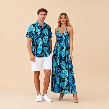 Couples Matching Photo Set – Print Shirt + Bohemian Maxi Dress