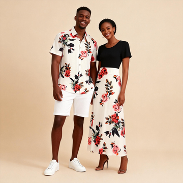 Printed Couples Outfit – Men’s Short Sleeve Shirt & Maxi Dress