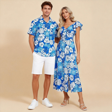 Matching Print Couple Outfit – Men’s Shirt + Women’s Maxi Dress