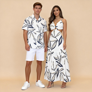 Couples Matching Beach Set – Button-Up Shirt + Maxi Sundress