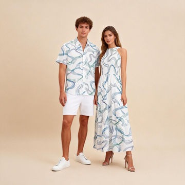 Coordinated Couple Apparel: Print Shirt &  Halter Maxi Dress