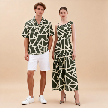Coordinated Couple Outfit: Print Shirt & Split Maxi Dress
