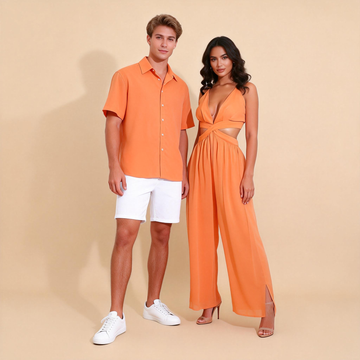 Couples Matching Prints – Men’s Shirt & Women’s Spaghetti Strap Jumpsuit