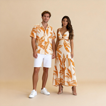 Coordinated Couple Apparel: Print Shirt & Split Maxi Dress