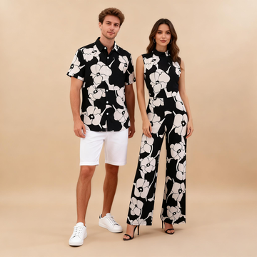 Couples Matching Vacation Outfit – Men’s Shirt & Women’s Jumpsuit