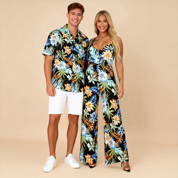 Vacation Couple Matching Looks: – Men’s Shirt & Women’s Jumpsuit