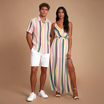 Matching Couples Set: Vacation Shirt and High-Slit Dress