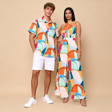 Couples Travel Outfit Set – Men’s Shirt & Women’s Jumpsuit