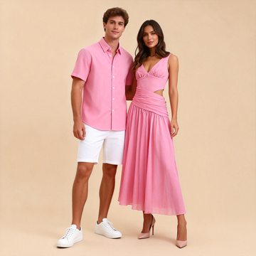 His & Hers Matching Vacation Outfit – Shirt & V-Neck Dress