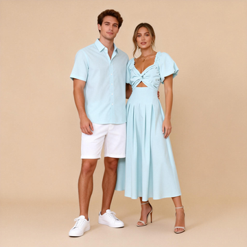 Couples Matching Print Outfit for Photoshoot – Shirt & V-Neck Dress