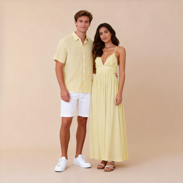 His & Hers Matching Dress Outfit – Shirt & V Neck Dress