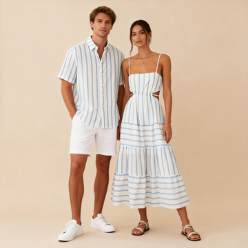 Couples Matching Prints – Striped Shirt & Spaghetti Strap Dress