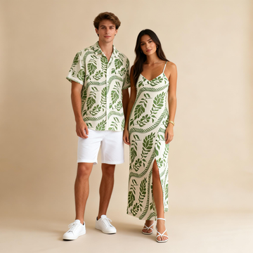 Couples Vacation Matching Prints – Shirt & Spaghetti Strap Dress