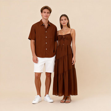 His & Hers Matching Dress Outfit – Shirt & Dress - Brown