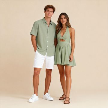 Coordinated Couples Summer Outfit - Shirt + V-Neck Halter Dress