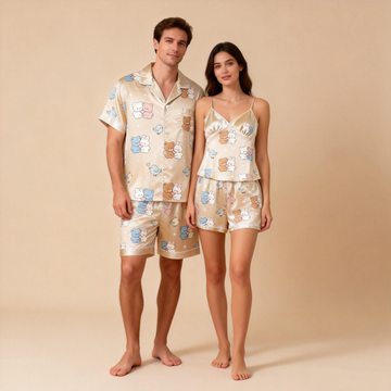 Premium Satin Fabric Couple Pajamas Short Set