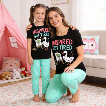 Inspired But Tired Mom and Daughter Matching Pajamas