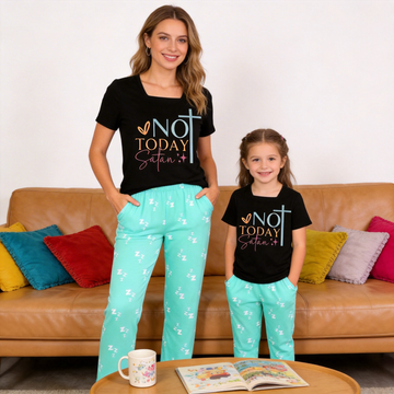"Not Today Satan" Printed Mom and Daughter Matching Pajamas