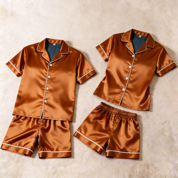 Silky Classic Solid Couple Sleepwear ¨C Satin Short Sleeve Pajama Set