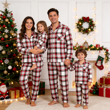 Holiday Family Red Plaid Button-Front Matching Pajamas Set