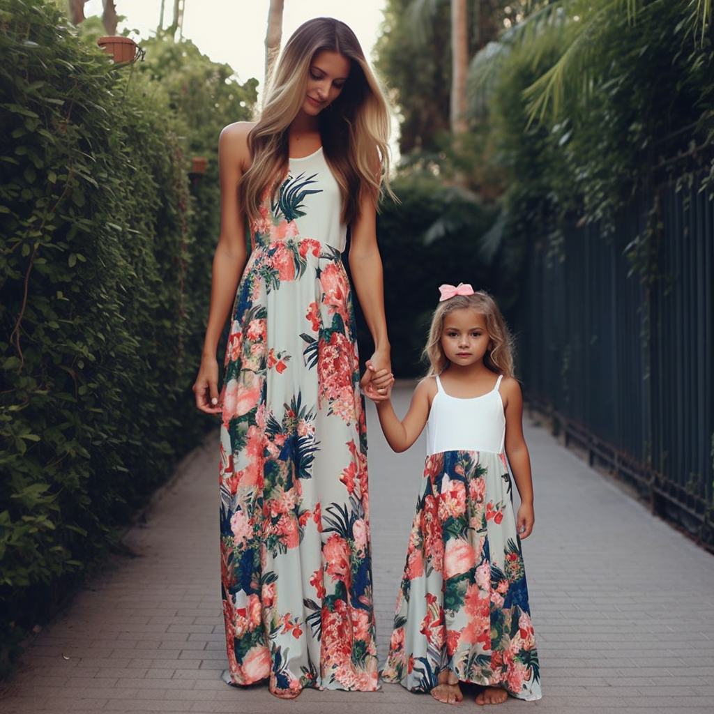 Stylish Striped Color-blocking Sleeveless Mommy and Me Maxi Dress in Black