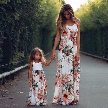 Sleeveless Floral Print Mommy and Me Maxi Dress