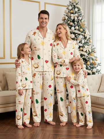 Two-Piece Set Nativity Cross Angel Print Family Christmas Two-Piece Button-Down PJS Long Sleeve Top and Pants with Pockets Winter Holiday Sets