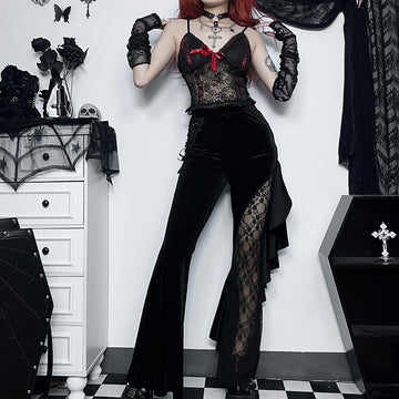 Women's Gothic Hollow Out Ruffle Trim Patchwork Flared Pants