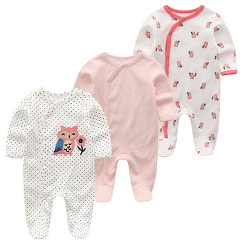 3pk 0-12M Long Sleeve Baby Girl Footed Onesie