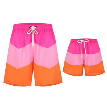 Dad and Boy Color Block Matching Swimming Trunks