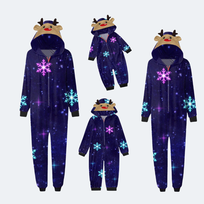 Dark Purple Snowflake Print Long Sleeve Christmas Pajama Set