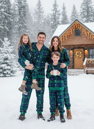 Cozy Green Plaid Button-Up Christmas PJs for Family