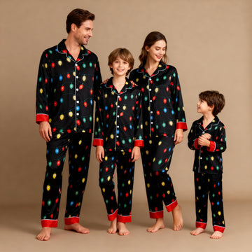 Holiday Family Button-down Satin Christmas Pajamas Set