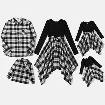 Family Matching Outfit Belted Shirt Dress and Shirts Sets