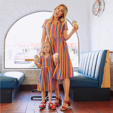 Mommy and Me Matching Dress Striped Print Dress