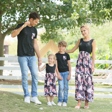 Family Matching Solid Short-sleeve Floral Print Dresses & T-shirts Sets