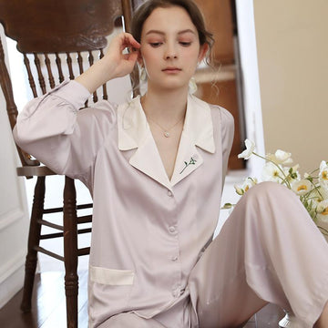 Floral Contrast Piping Satin Pajama Set