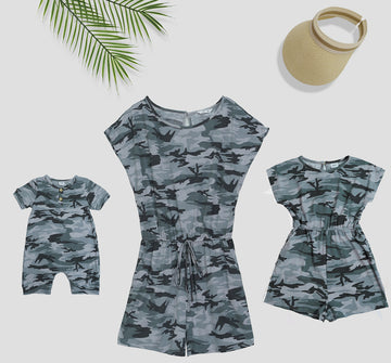 Camouflage Print Short-sleeve Romper Shorts for Mom and Me