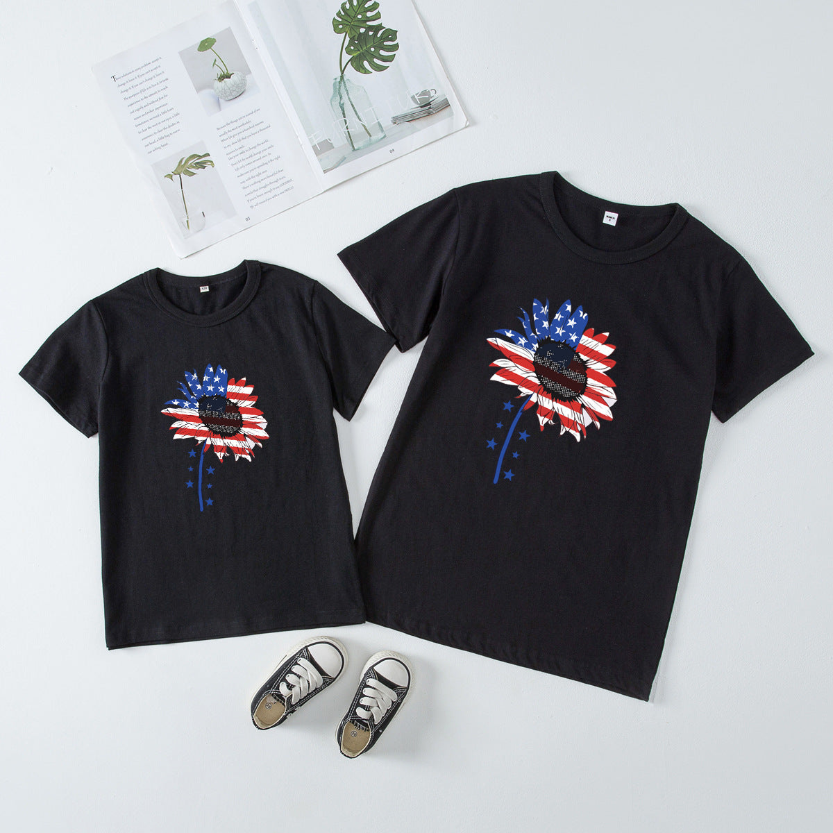 Mom and Me Letter Print Short-sleeve 4th of July Day Series Tshirt