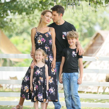 Floral Print Dress and T-shirts Family Matching Sets