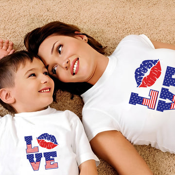 Mom and Me 4th Of July Day Letter Print Short-sleeve Tshirt