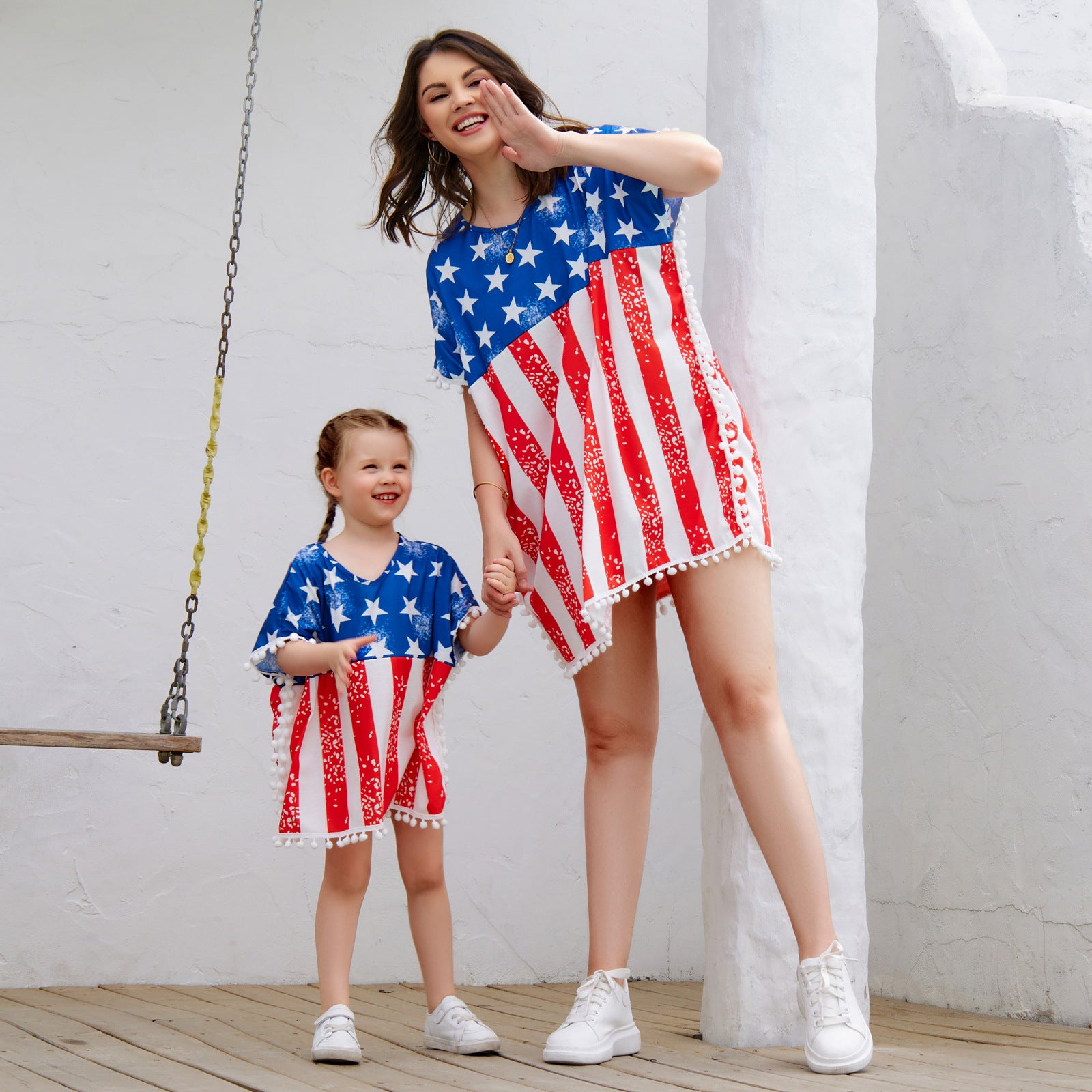 Independence Day Flag Print Mom and me Shirts