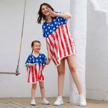 Independence Day Flag Print Mom and me Shirts