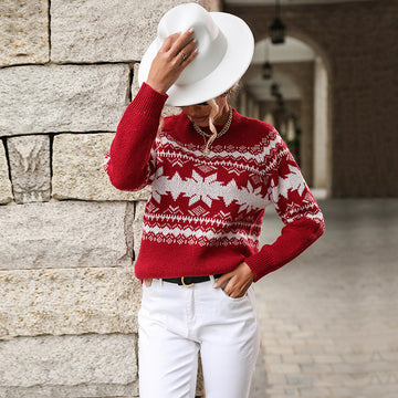 Christmas & Geo Pattern Raglan Sleeve Sweater