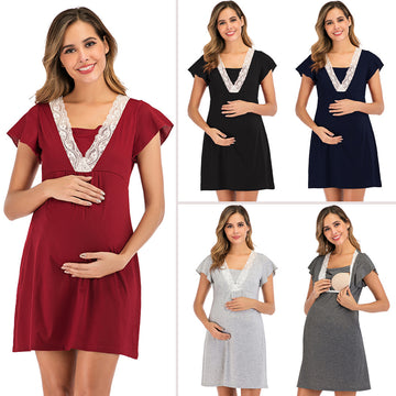 Maternity Surplice Neck Lace Detail Nightdres