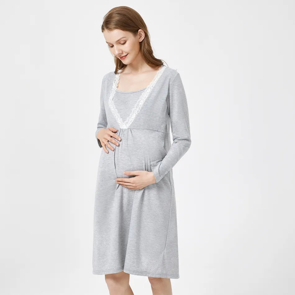Maternity Surplice Neck Lace Detail Nightdress