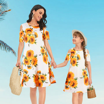 Sunflower Print Dress for Mom and Girl