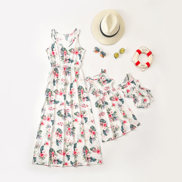 White Floral Dresses for Mommy and Me