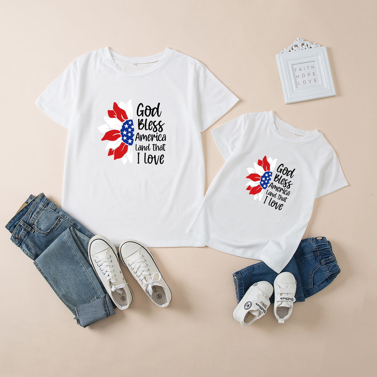 Mom and Me 4th Of July Day Series Letter Print Short-sleeve Tshirt