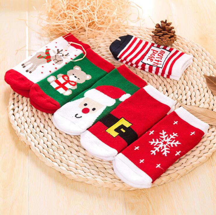 Christmas Cotton Winter Baby Girls Boys Kids Socks Children Terry Snowflake Elk Santa Claus 6 Pair
